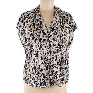 Banana Republic Satin Button Down Collar Blouse in Leopard Print